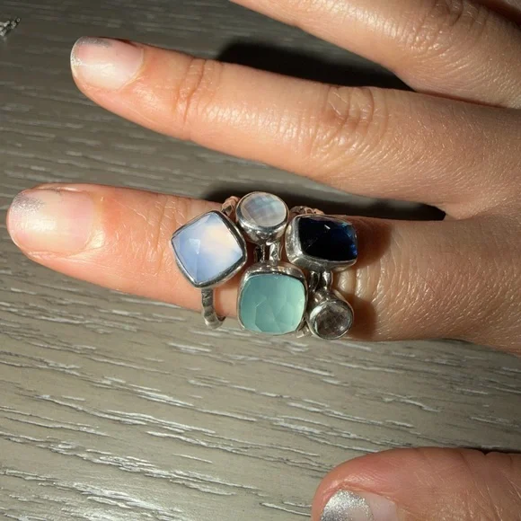 Set/5 Lori Bonn stacking rings opal jade size 5.5 - Picture 2 of 3